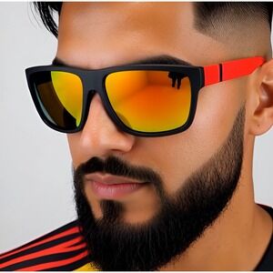 Men's Sunglasses Polarized ORange Mirrored Lens Square Frame Driving Fishing New